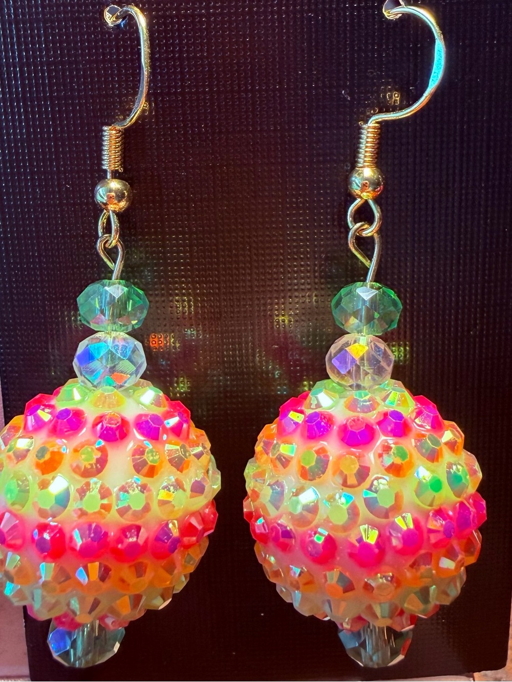 Iridescent Pink & Green Crystal Drop Earrings